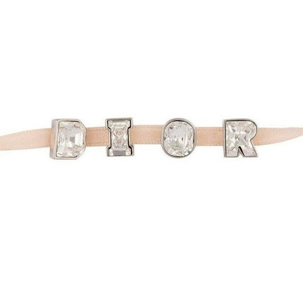 Christian Dior pink ribbon choker necklace with crystal DIOR letters