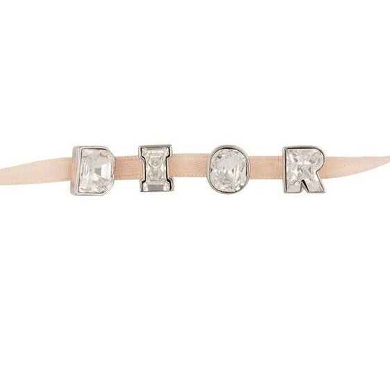 Christian Dior pink ribbon choker necklace with crystal DIOR letters