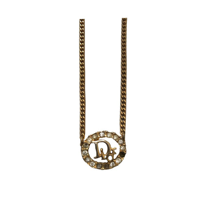 Christian Dior gold chain link necklace with Dior pendant crystal surround