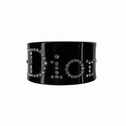 Christian Dior acrylic black bangle bracelet with clear rhinestones from the early 2000's era