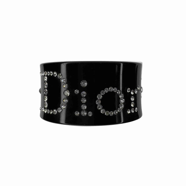 Christian Dior acrylic black bangle bracelet with clear rhinestones from the early 2000's era