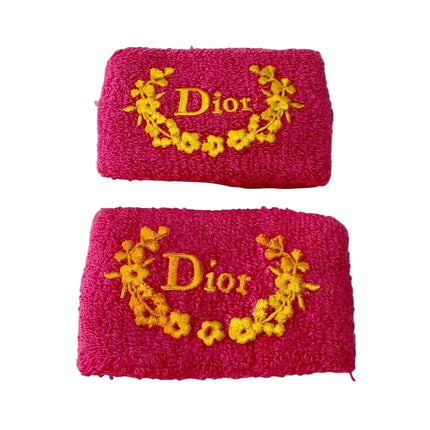 Christian Dior Terry Cloth wristbands set with embroidered yellow logo