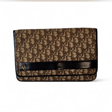 Vintage Christian Dior clutch with Dior trotter monogram canvas trimmed in leather