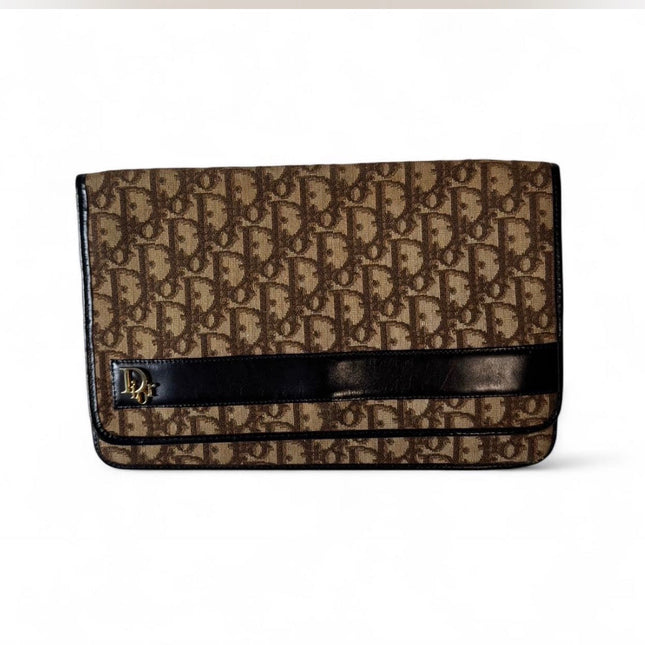 Vintage Christian Dior clutch with Dior trotter monogram canvas trimmed in leather