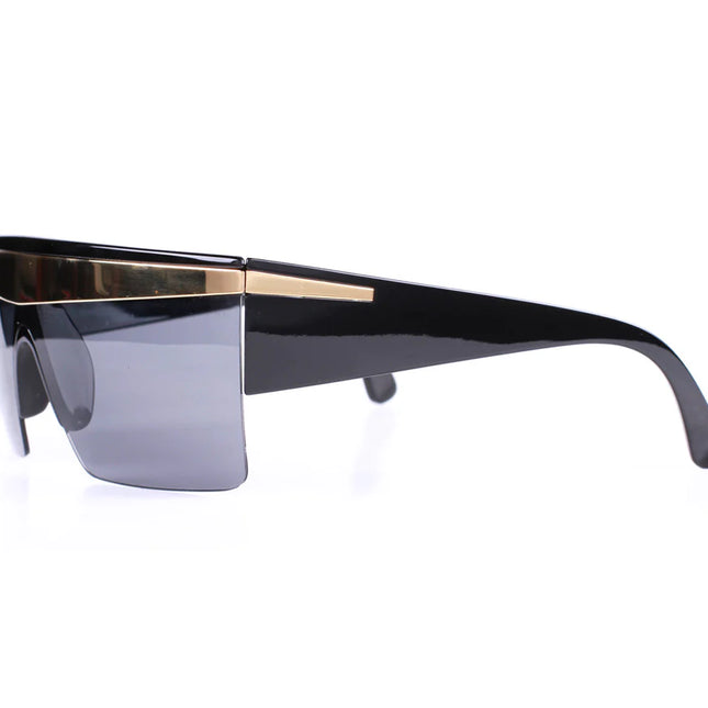Versace sunglasses square and angular in shape with a one piece lens and gold band accent across the top that continues on the sides