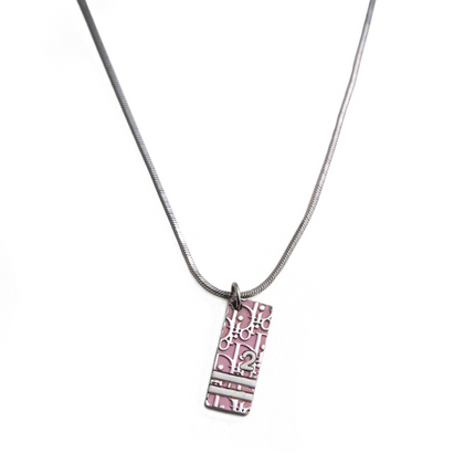 Christian Dior pink trotter monogram pendant necklace with silver chain